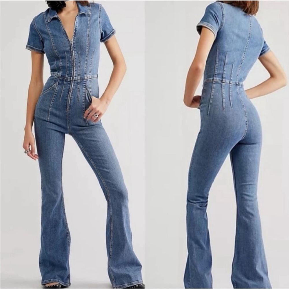 Free People Jayde Denim Flare Jumpsuit